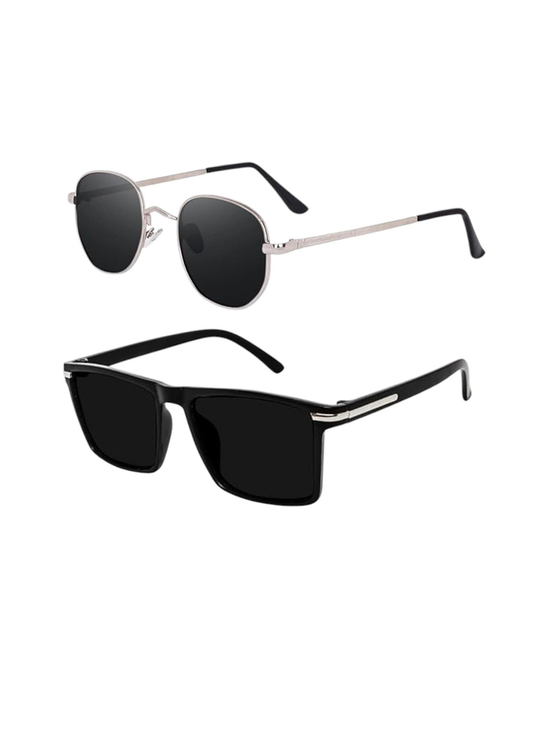 SPADEACES Unisex Pack Of 2 Black Lens & Black Square Sunglasses With UV Protected Lens