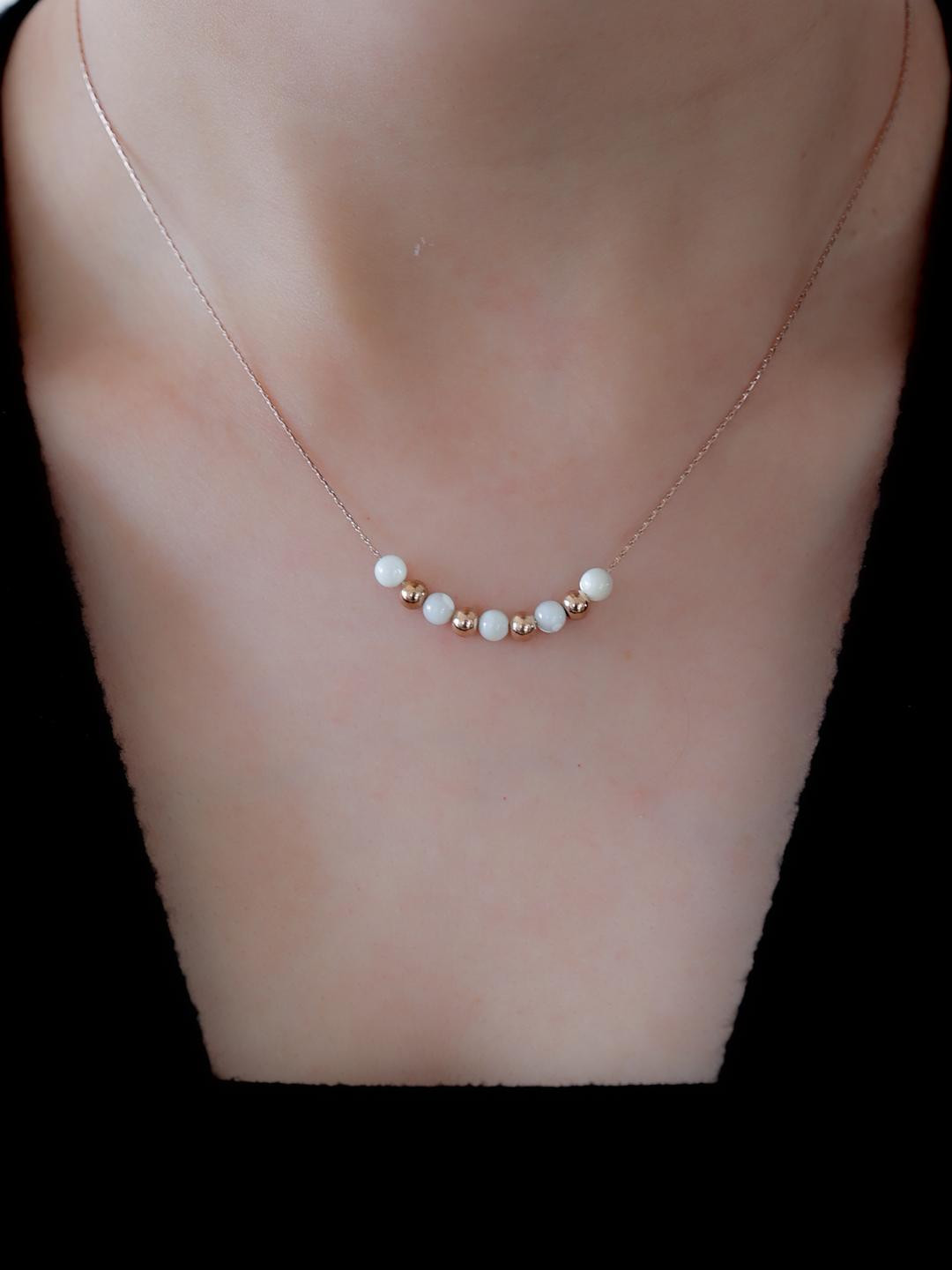 LOLO LePA Women Rose Gold Plated Stainless Steel Amber Pearl Chain