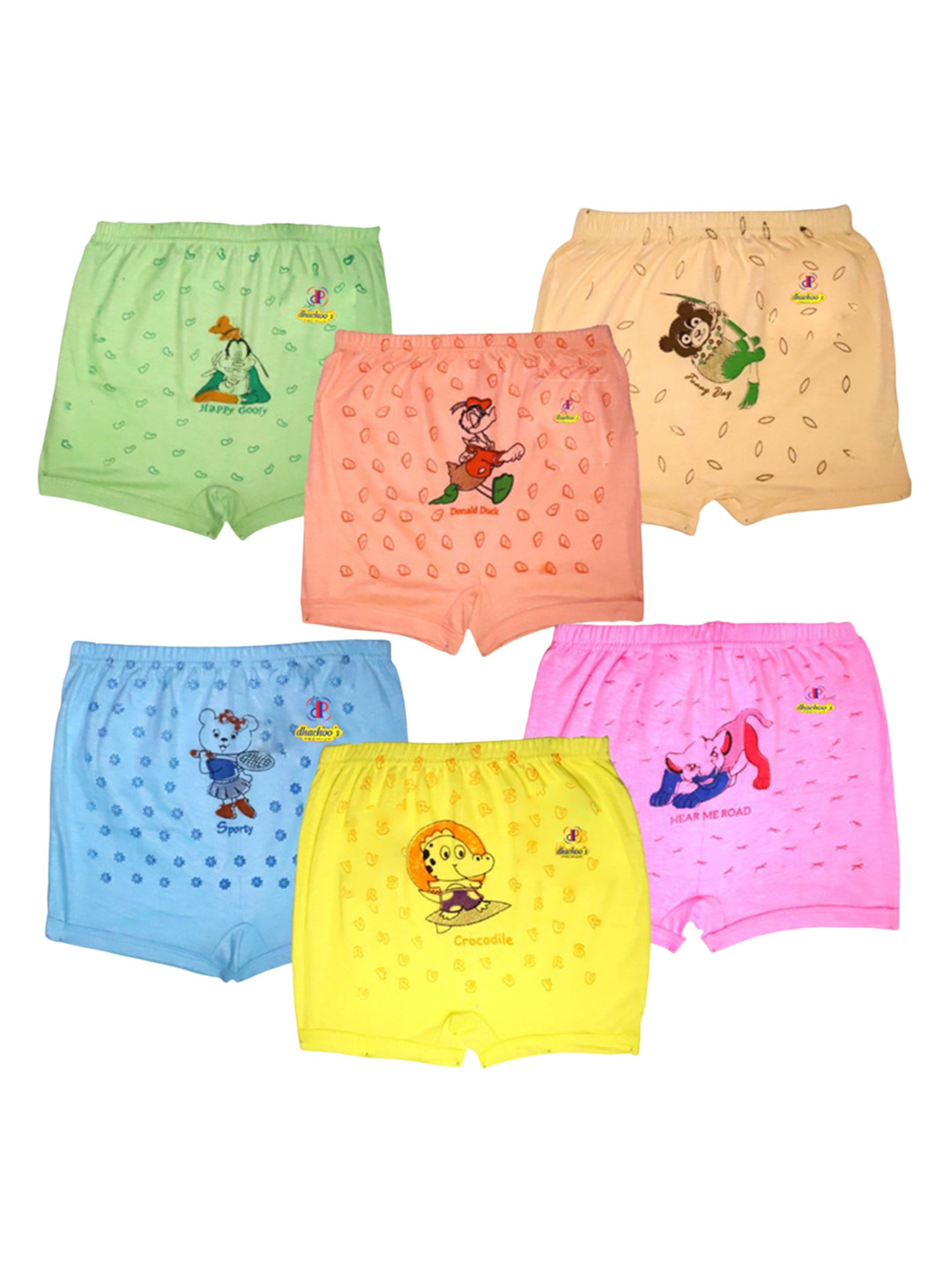 dhachoo's premium Kids Pack Of 6 Printed Cotton Boy Shorts Briefs