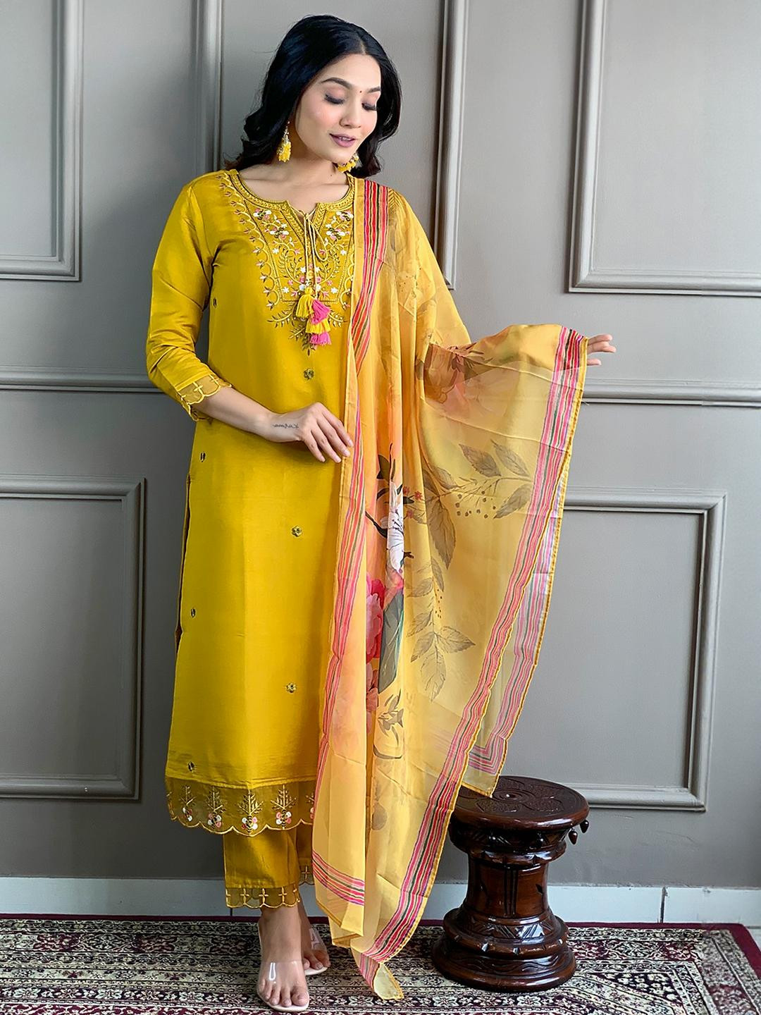 HERE&NOW Women Mustard Kurta Sets
