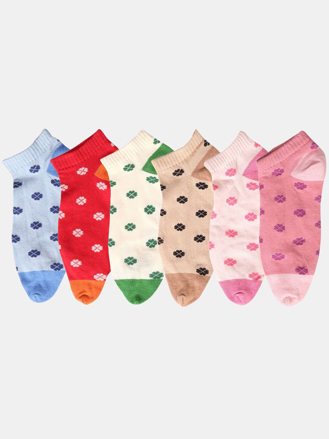 N2S NEXT2SKIN Women Pack Of 6 Assorted Flower Pattern Cotton Ankle Length  Thumb Socks
