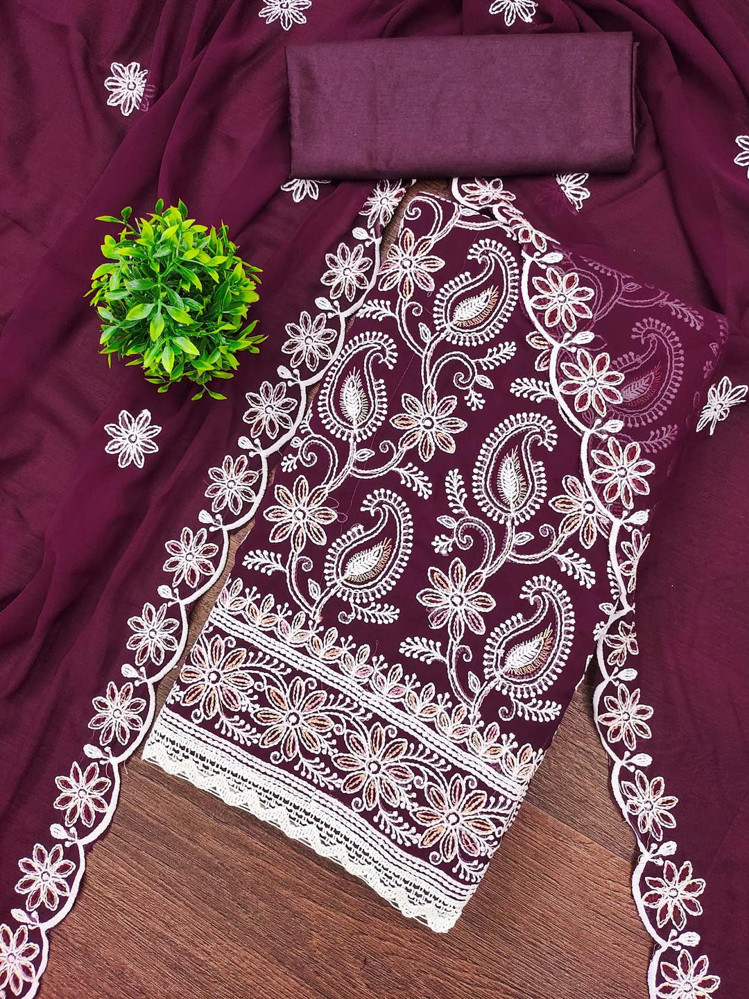 Purple Georgette Embroidery Dress Material with Dupatta  Kalini