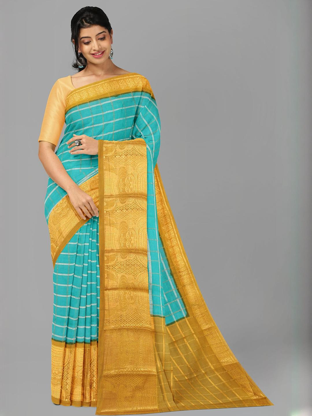The Chennai Silks Colourblocked Handloom Pure Cotton Kanjeevaram Saree