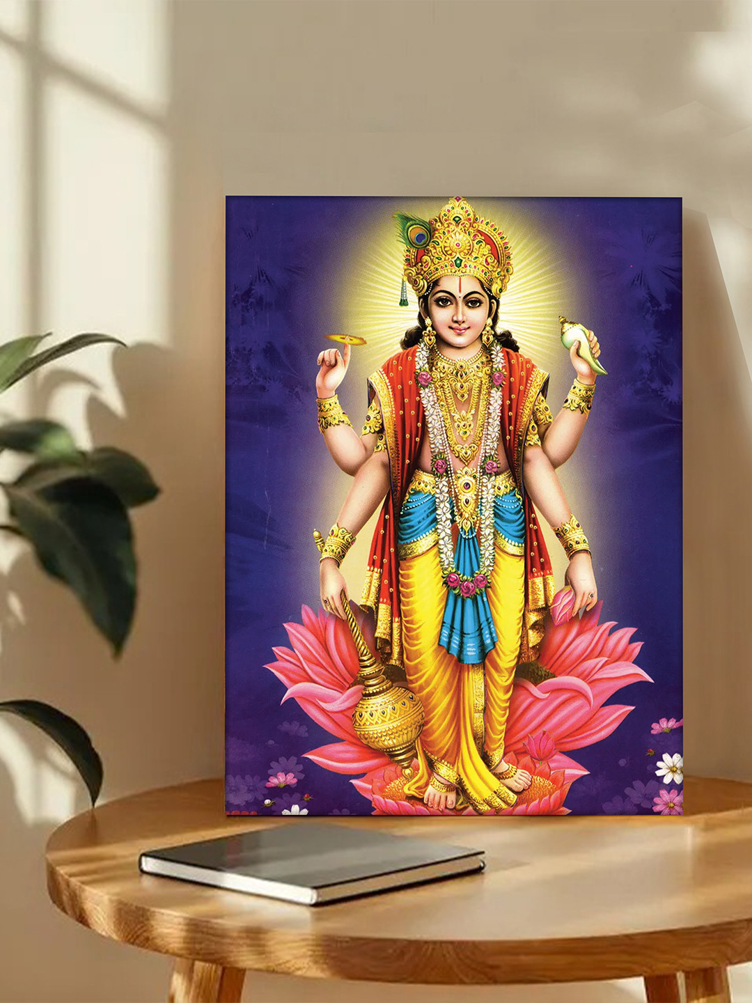 Art Street Purple & Yellow Shree Hari Vishnu Printed Canvas Wall Art