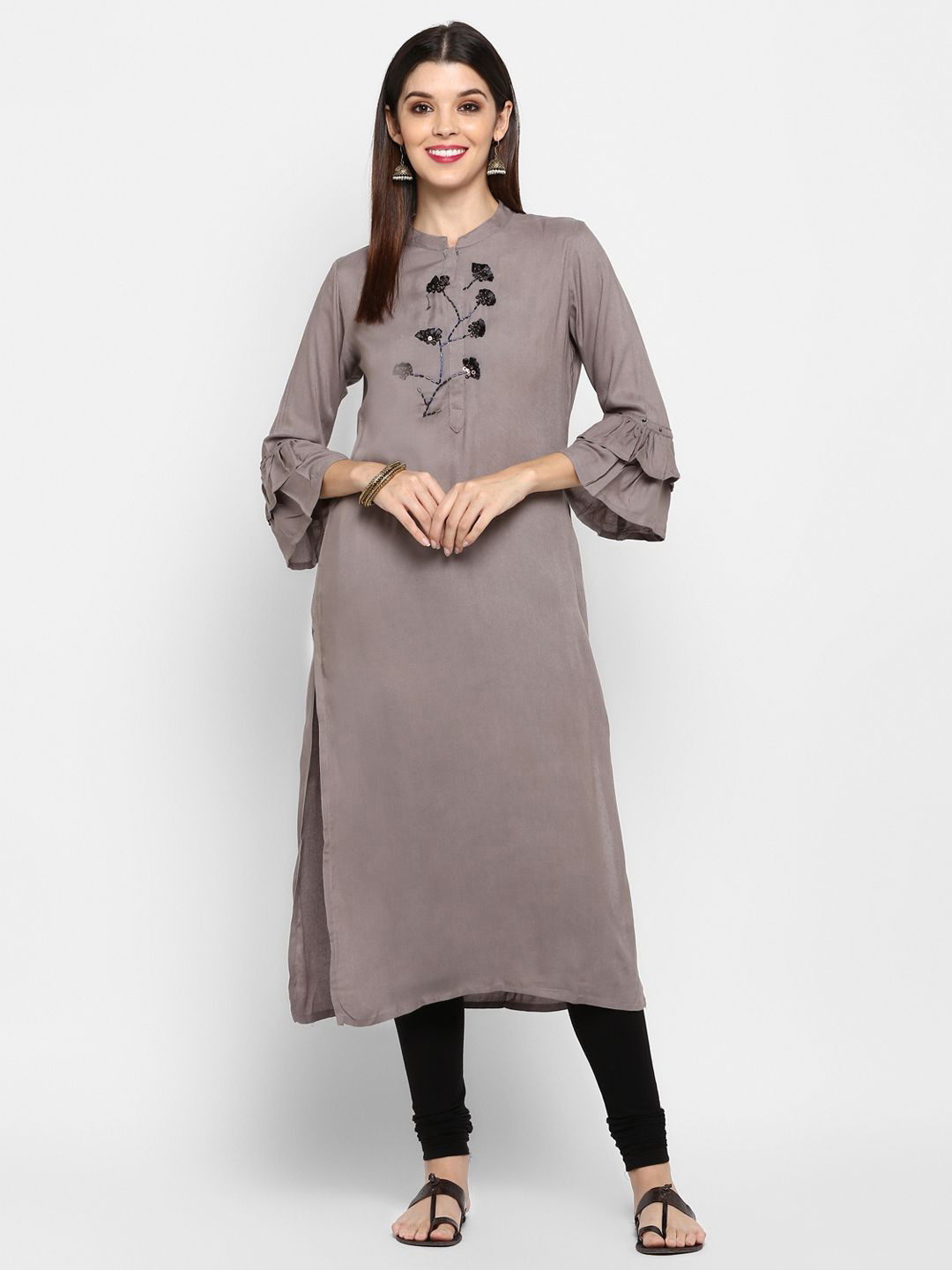 GULMEHAK Floral Beads And Stone Straight Kurta