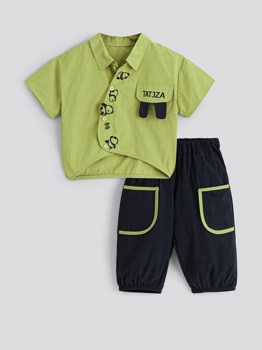 2-Pc Panda Embroidered Shirt & Shorts