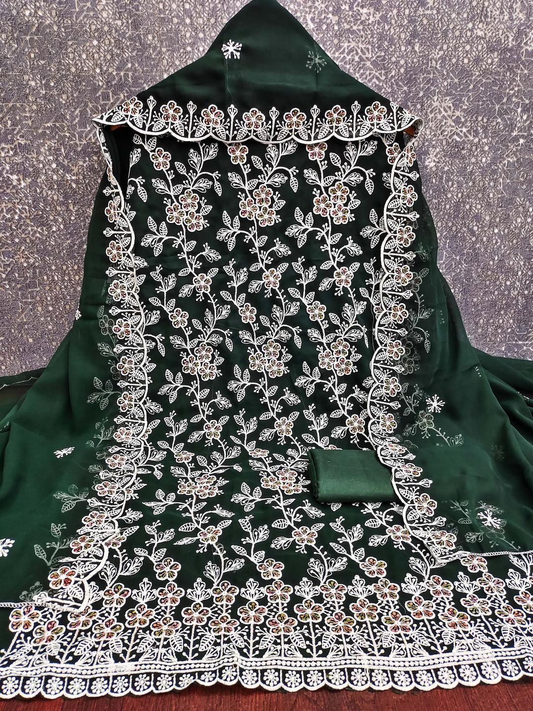 Green Georgette Embroidered Dress Material with Dupatta for Women  Kalini