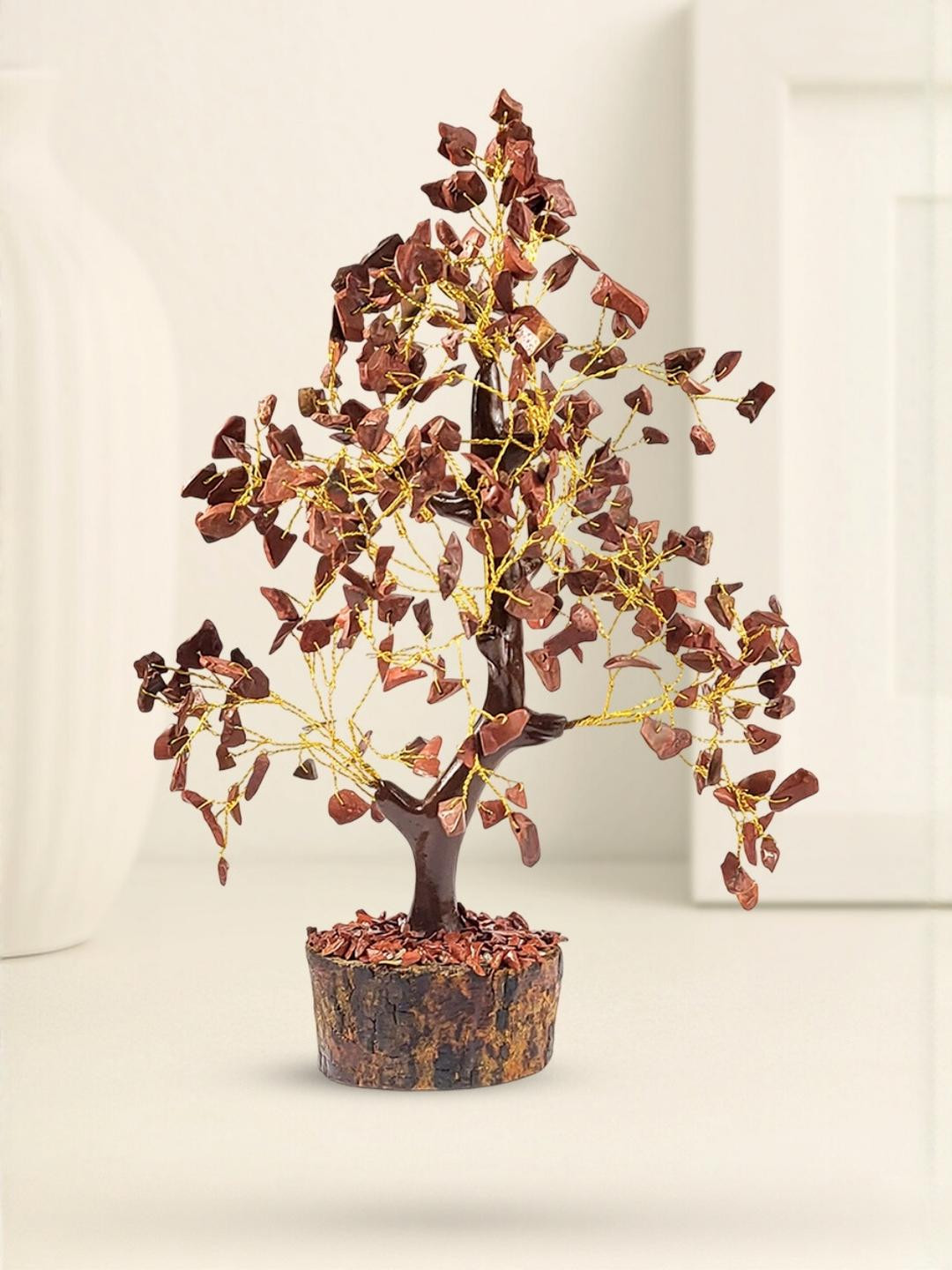 Calminds Red Jasper Crystal Wooden Tree Showpiece