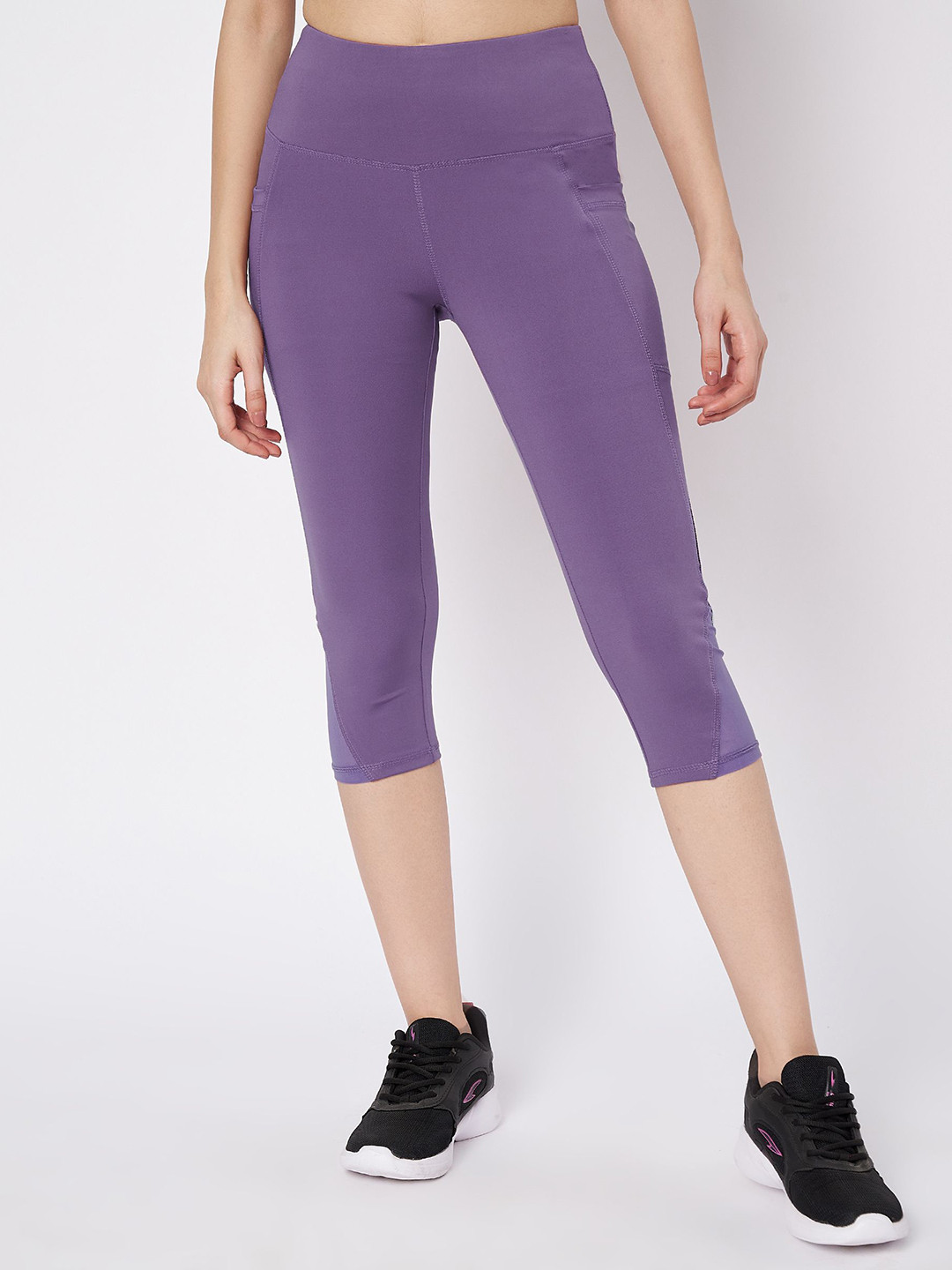 Mehrang Women Mesh Insert High-Rise Gym Tights With Side Pockets