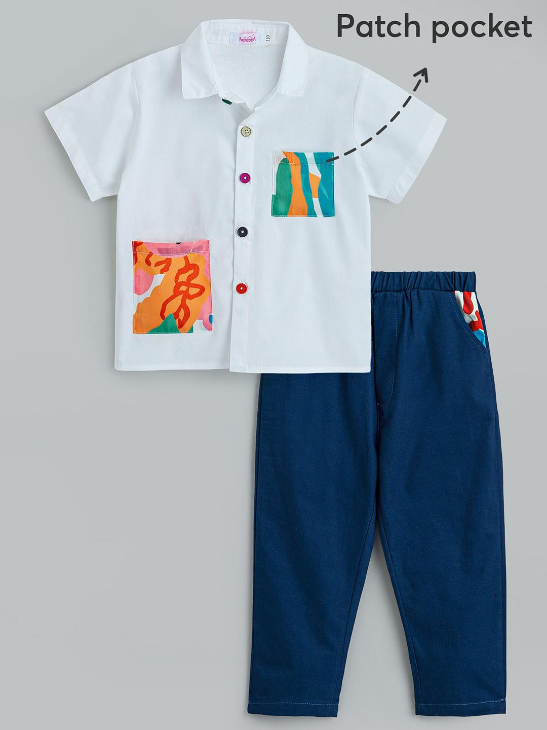 2-Pc Abstract Pocket Shirt & Denim Pants