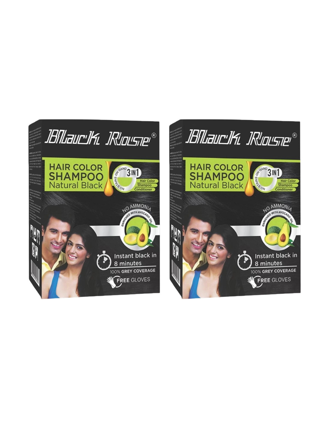 Black Rose Set Of 2 Hair Color Shampoo Enriched With Avocado Oil - 180 ml Each - Black