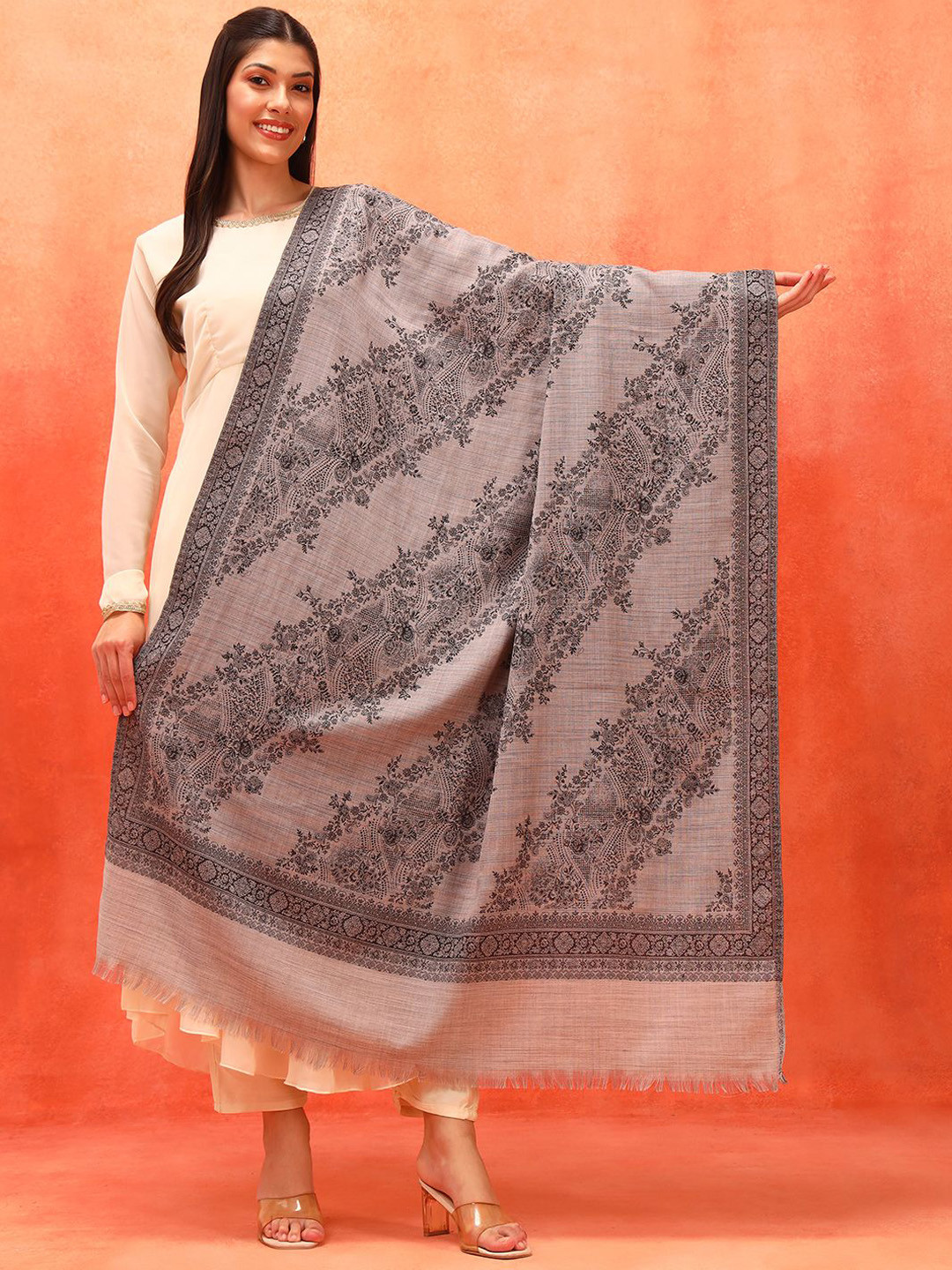 Pashmoda Kohsar Floral Woven Design Jamawar Woolen Shawl