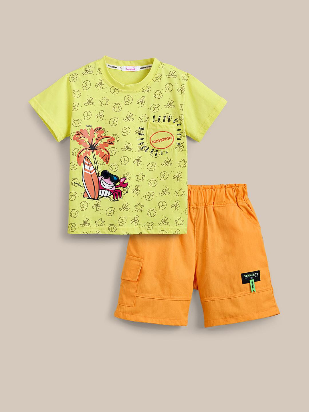 2-Pc Palm Tree Cotton Shorts Set
