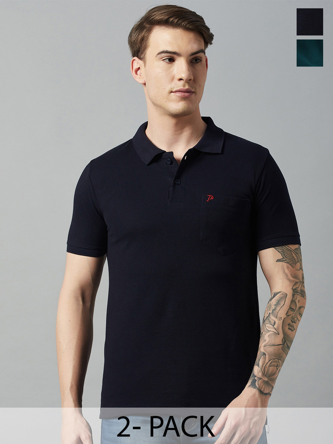 MOUNTAIN COLOURS Pack Of 2 Polo Collar Cotton T-shirts