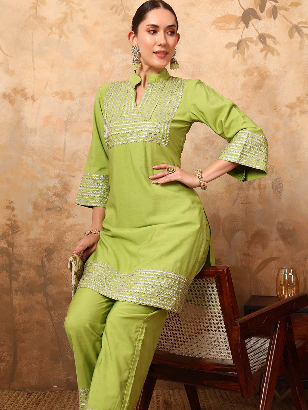 MAHUKAA Gotta Patti Embellished GStraight Kurta With Palazzos