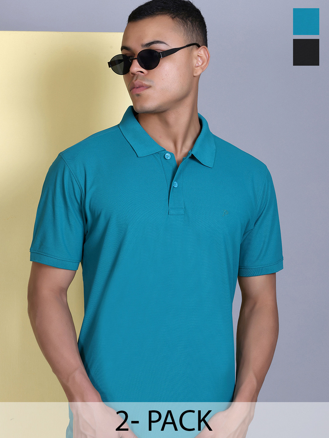 MOUNTAIN COLOURS Pack Of 2 Polo Collar Cotton T-shirts