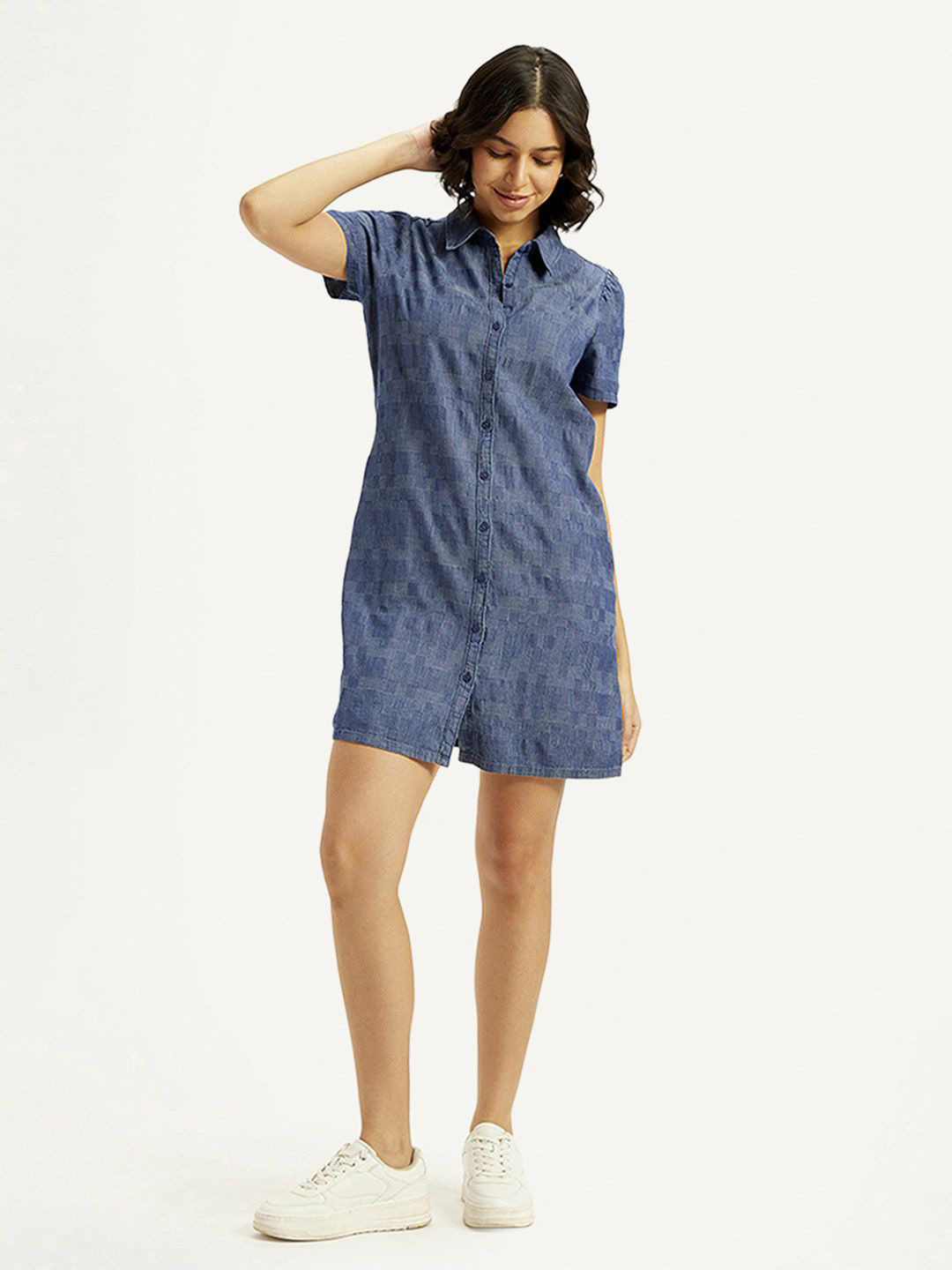 Levis Women Printed Blue Shirt Collar Dress
