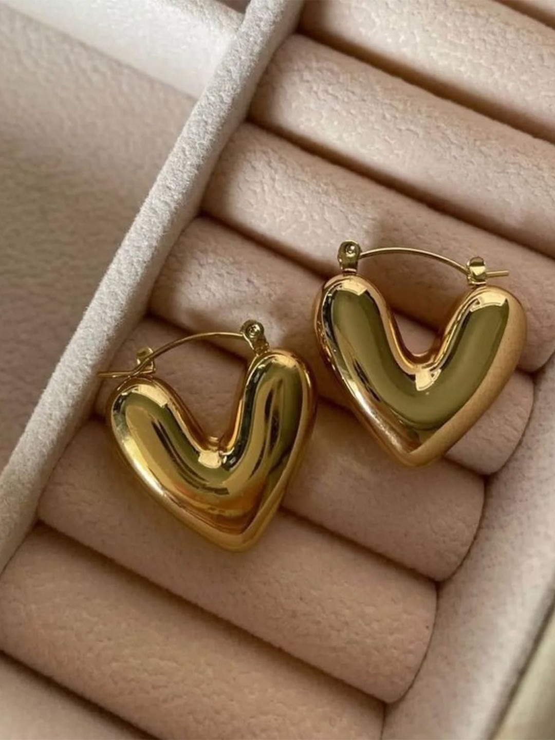 JHUMKA TREND Stainless Steel Gold-Plated Heart Shaped Hoop Earrings