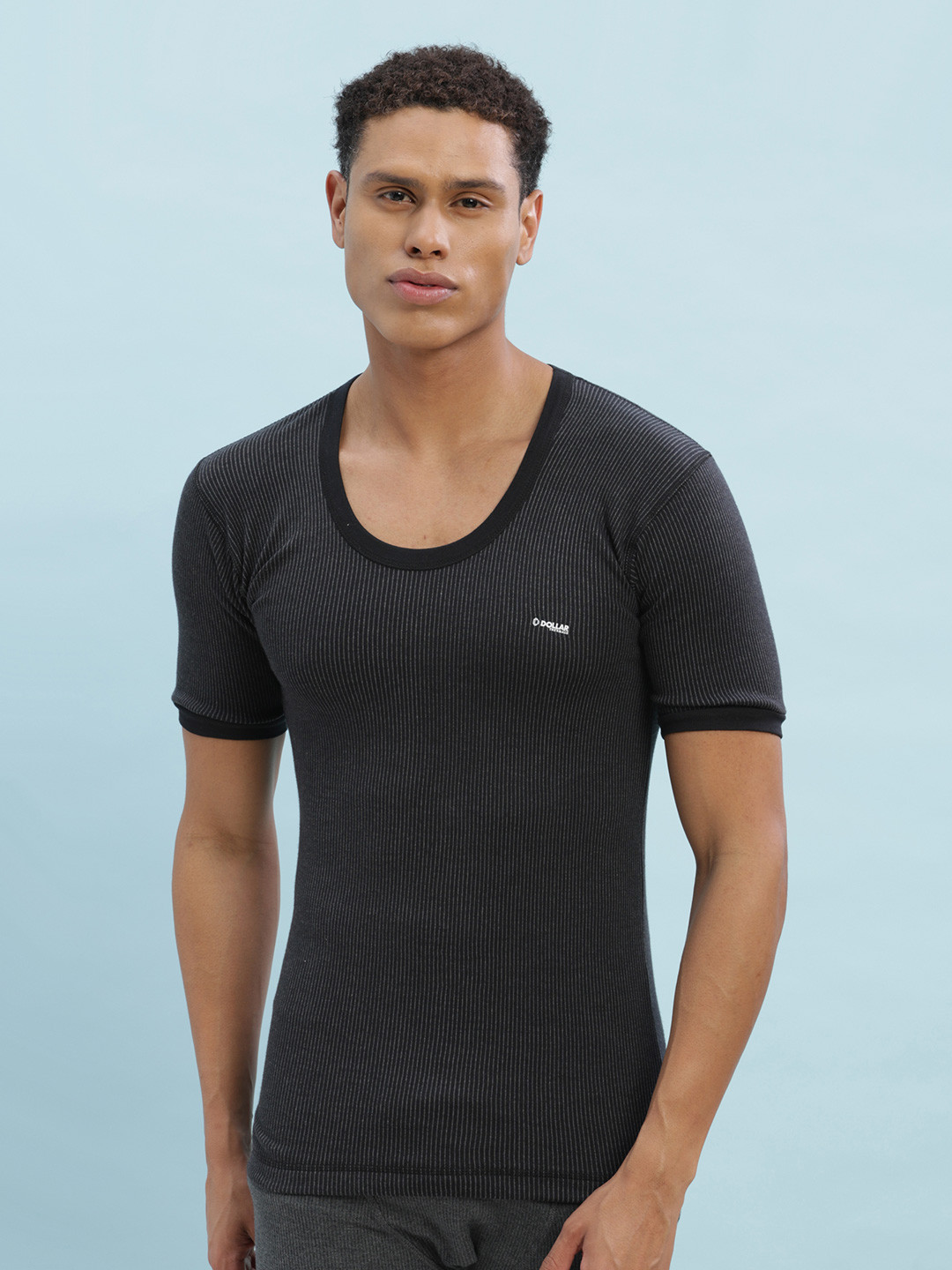 Dollar Ultra Men Black Striped Thermal T-shirt
