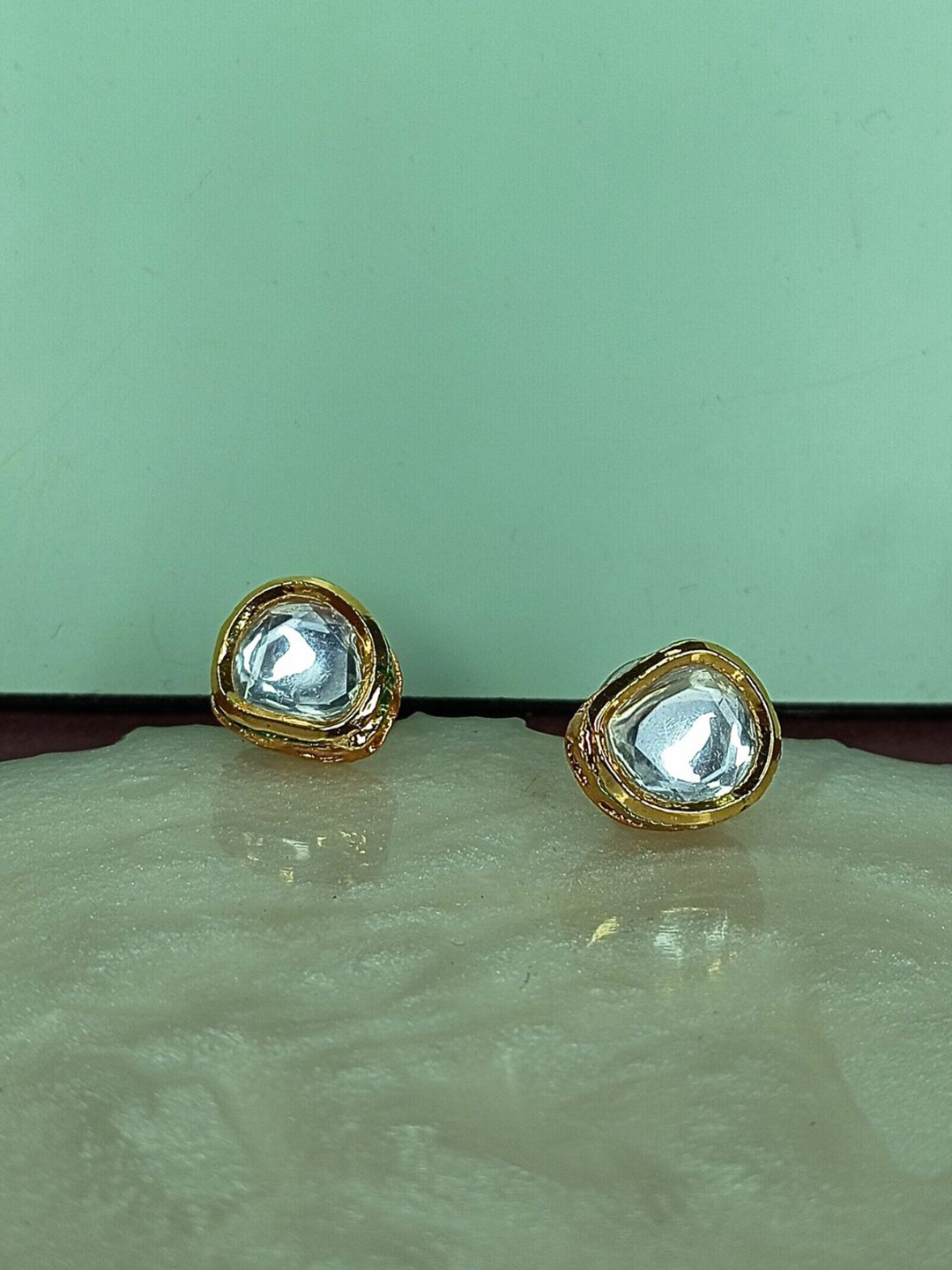 Anouk White Red Green Gold-Plated Kundan Studded Contemporary Studs