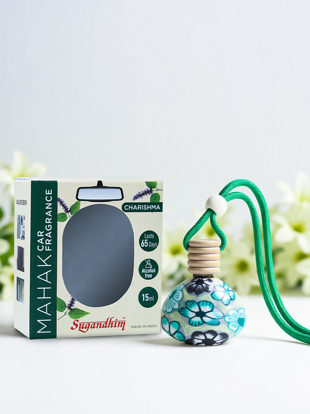 Sugandhim Lemongrass Green Car Air Freshener Non Toxic Wooden Cap Uplifting Scent 15ml