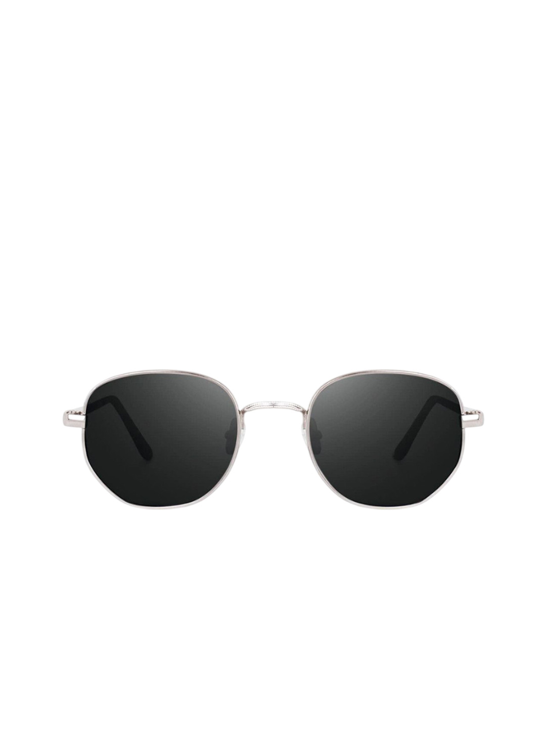 SPADEACES Unisex Full Rim Square Black Lens & Silver-Toned Round Sunglasses
