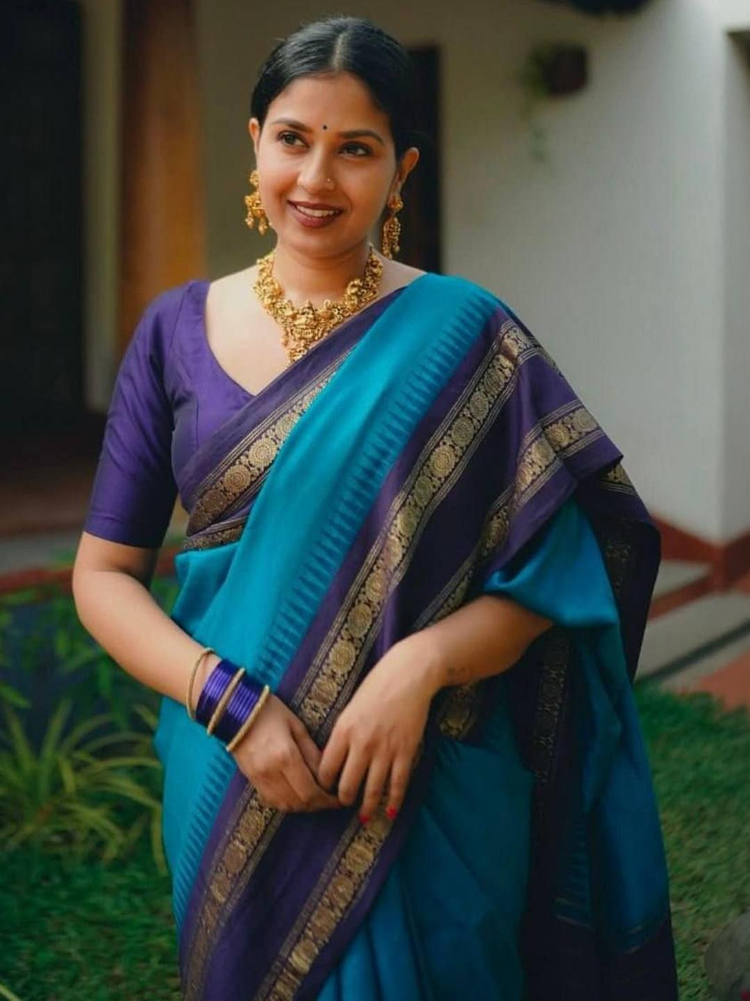 PHEASANT Zari Kanjeevaram Saree With Unstitched Blouse