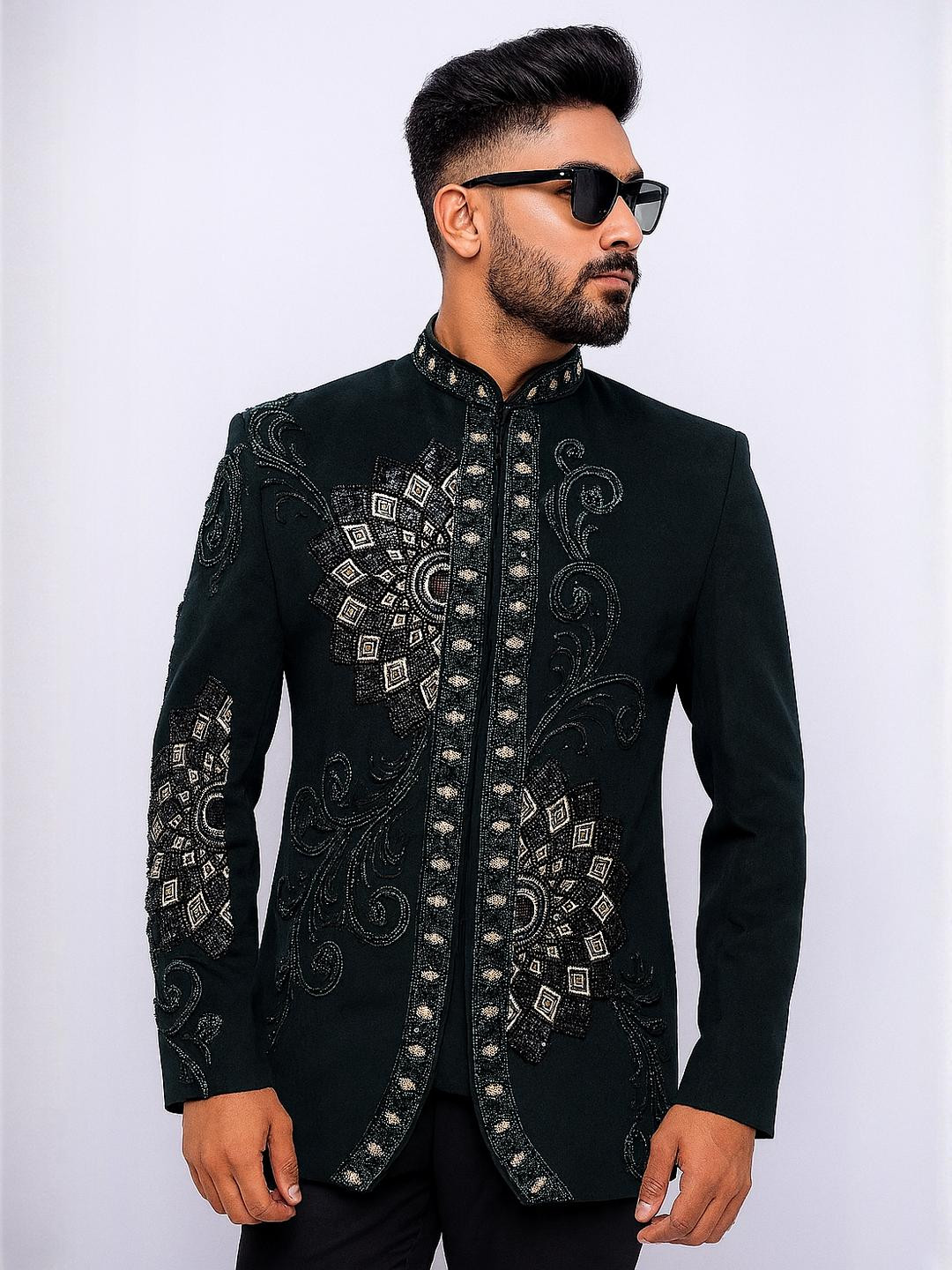 SHAHI ACHKAN Men Black Embroidery Embellished Blazer