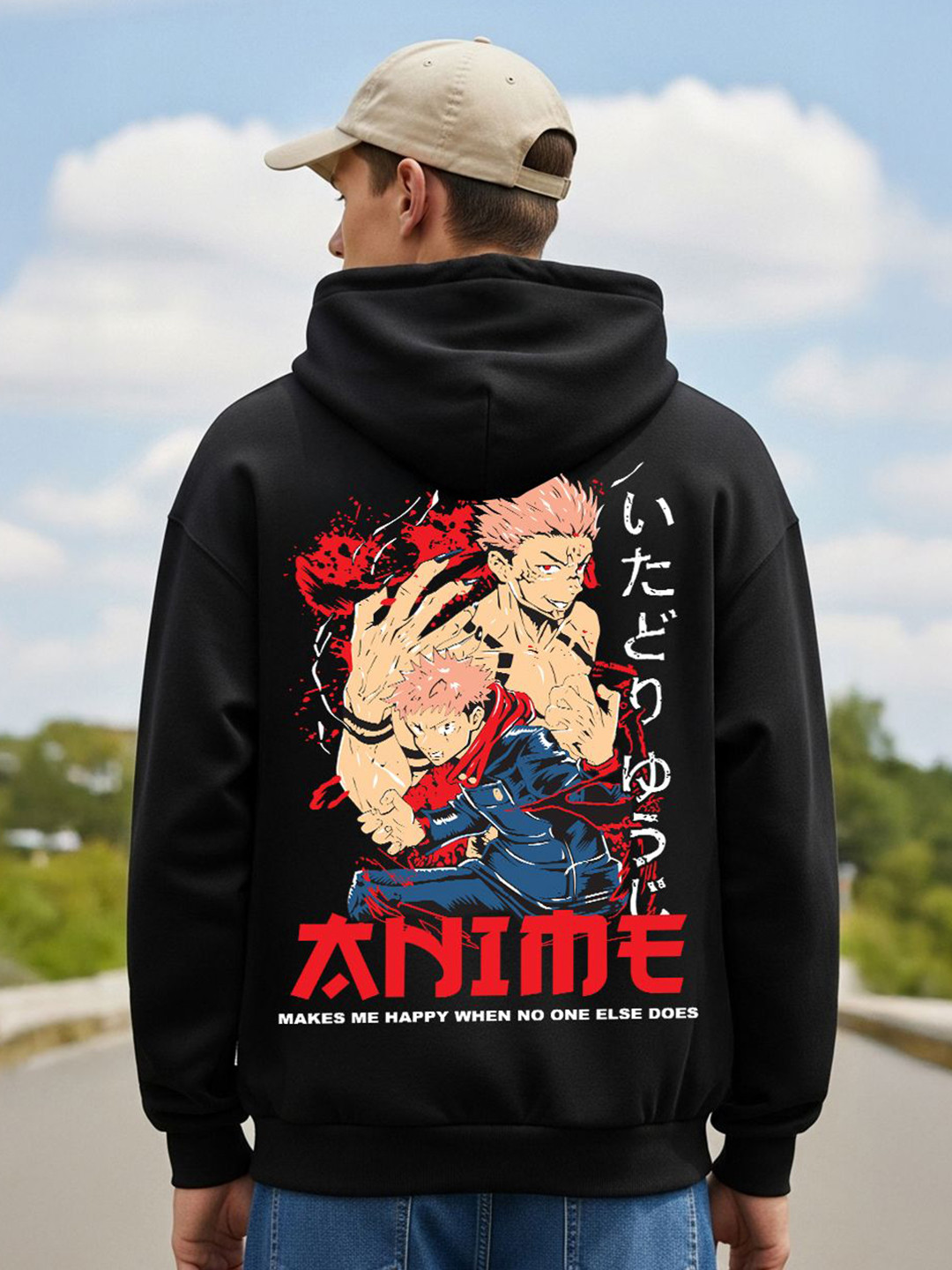 BENNY BROOKS Men Anime Printed Hooded Full Sleeve Sweatshirt