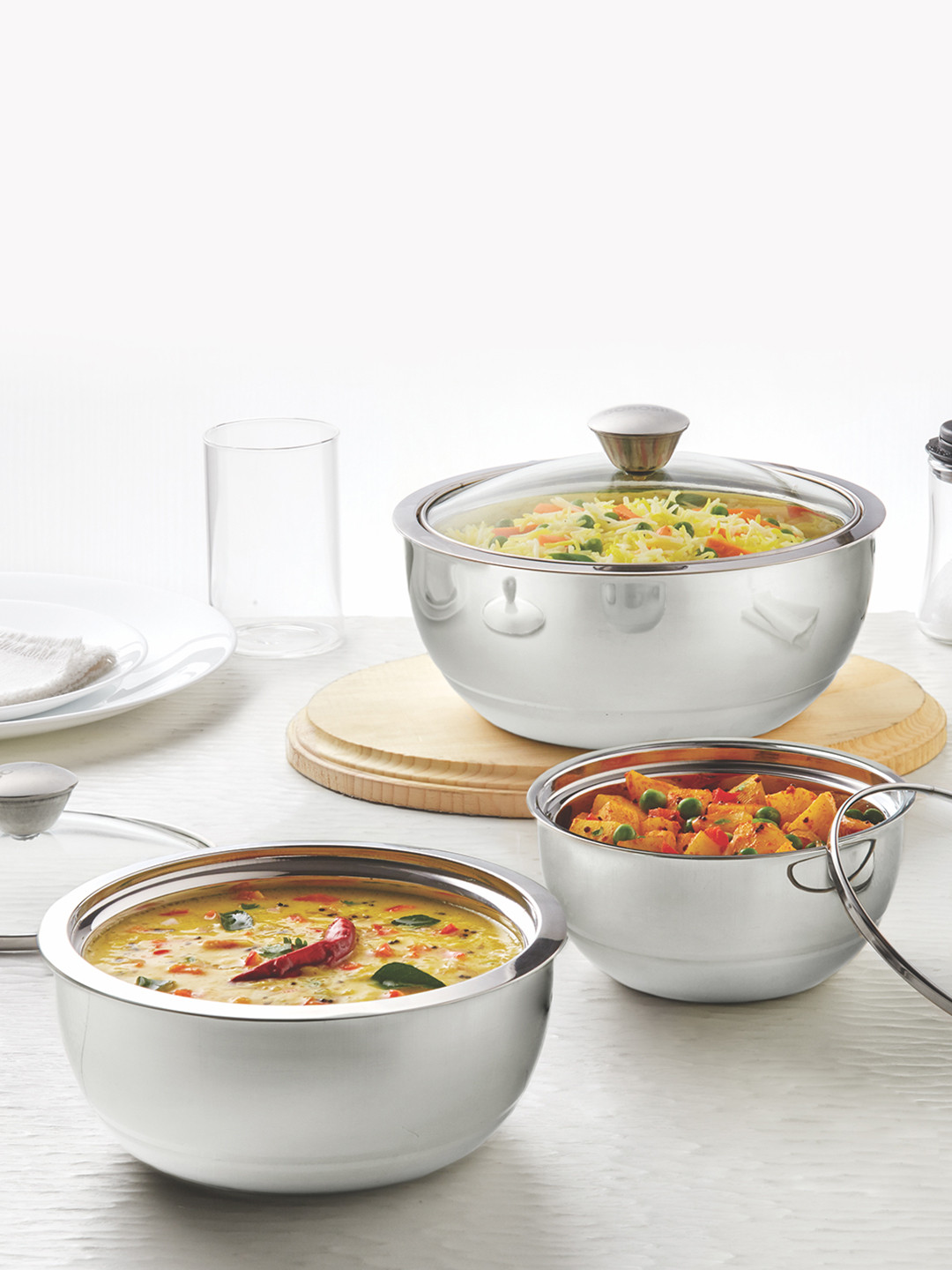 Borosil Set of 3 Stainless Steel Curry Server