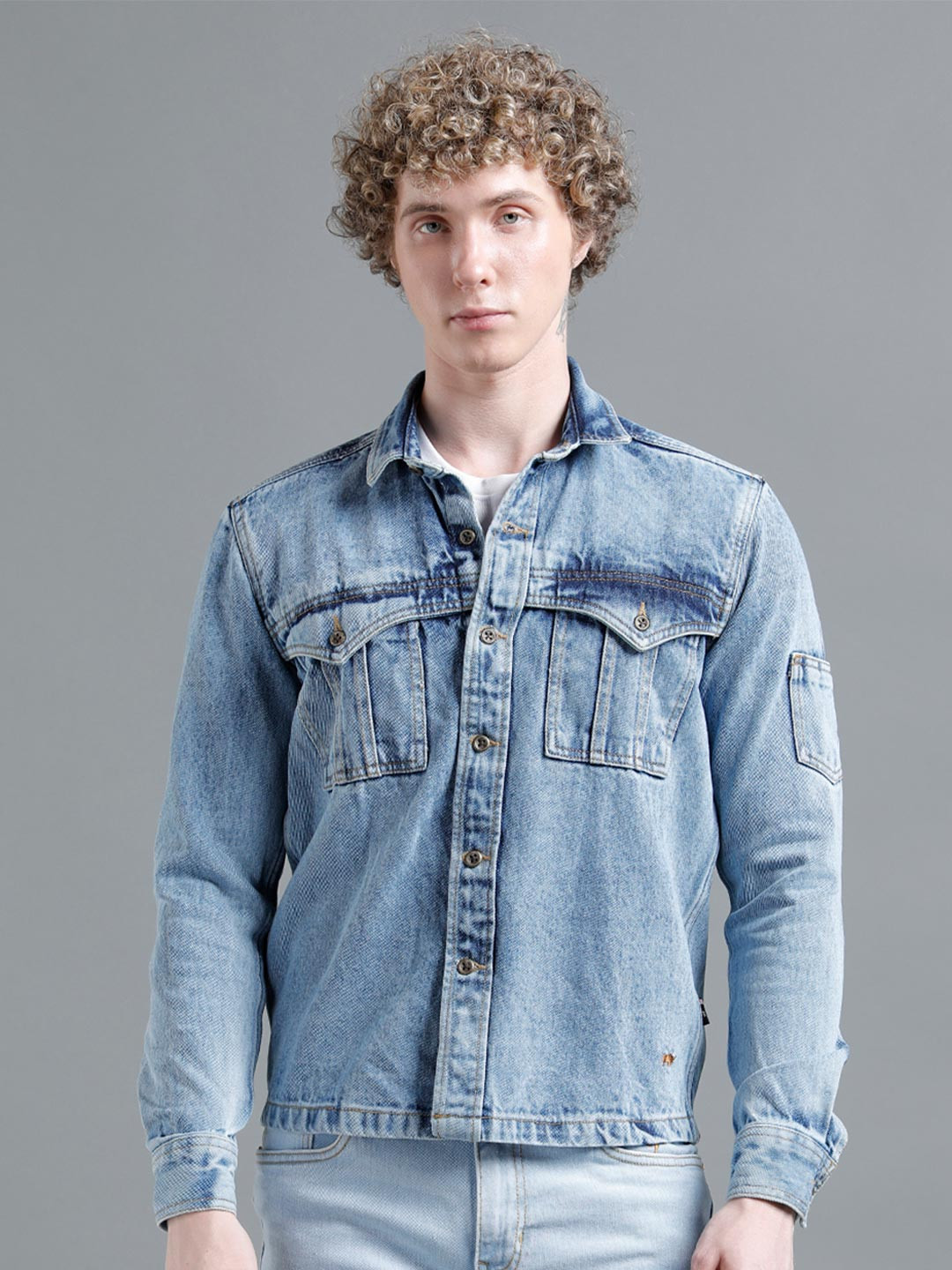 TEMPLE OF DENIM Spread Collar Denim Shacket