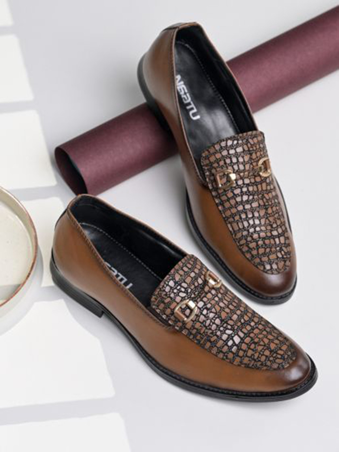 NAATU Men Round-Toe Formal Pull-On Loafers Shoes