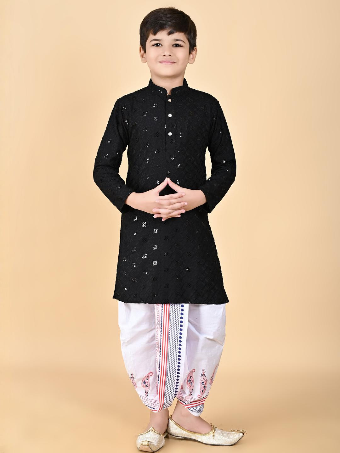 TAKE STYLE Boys Embroidered And Sequinned Kurta With Printed Dhoti Pants