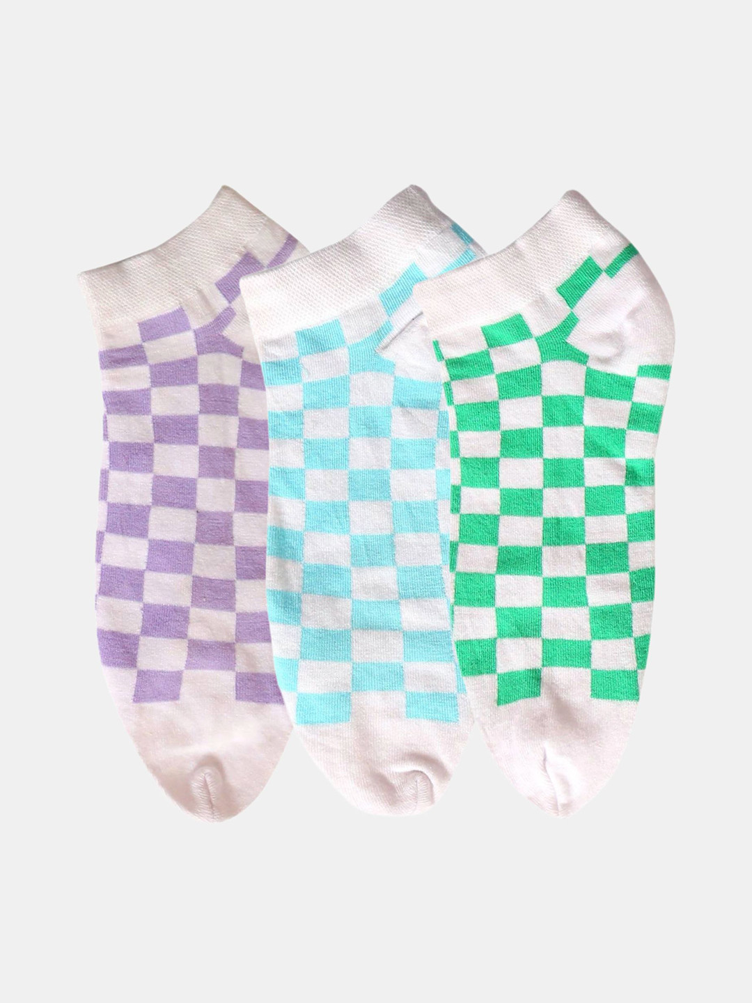 N2S NEXT2SKIN Women Pack Of 3 Block Pattern Cotton Ankle Length Thumb Socks