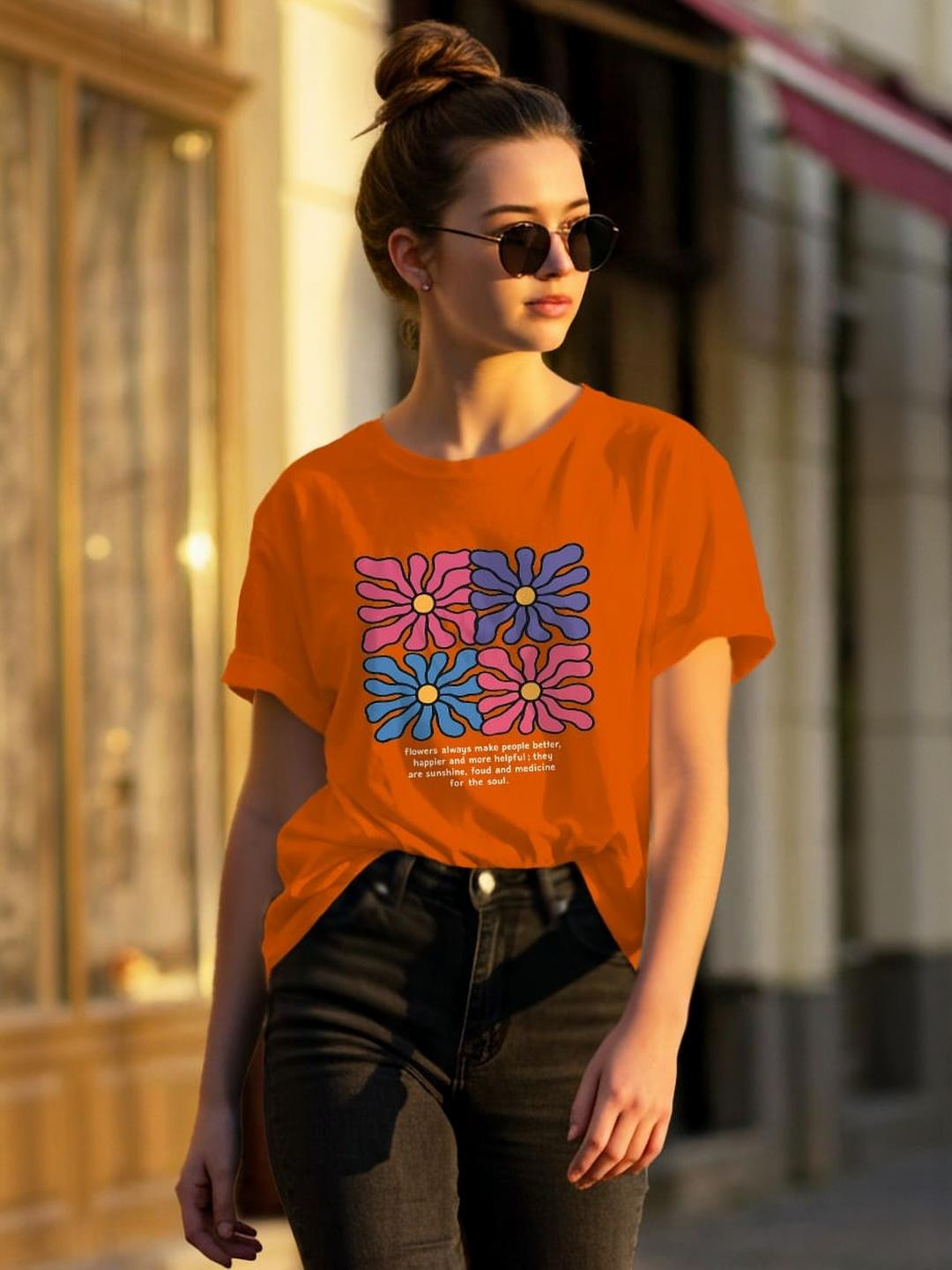 Dagcros Girls Oversized Floral Quote Graphic Printed T-Shirt