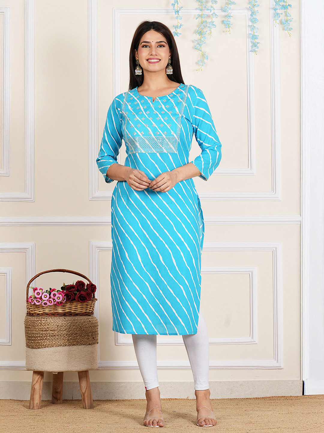 flipFabric Striped Notch Neck Straight Kurta