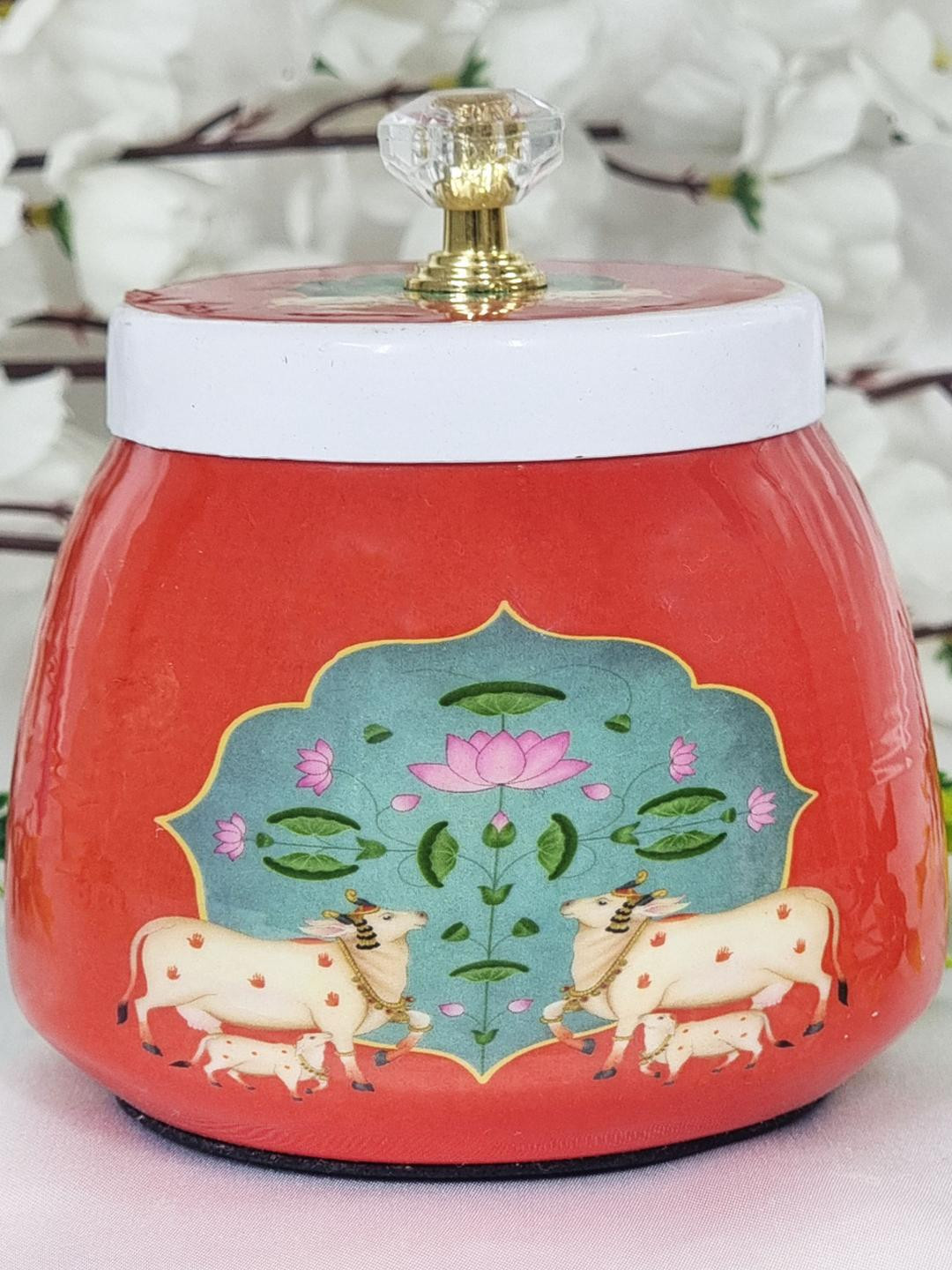 DIWAM HANDICRAFTS Red & White Metal Jar Home Gift Set