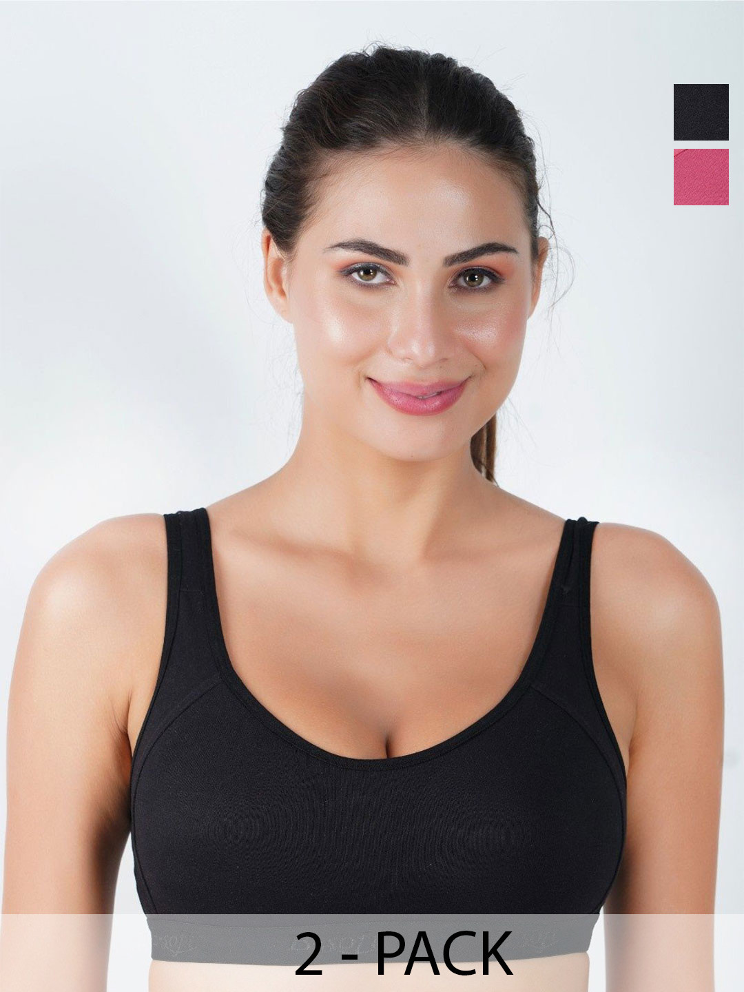 B-SOFT Pack Of 2 Non-Padded Seamless Full Coverage Cotton Sports Bra