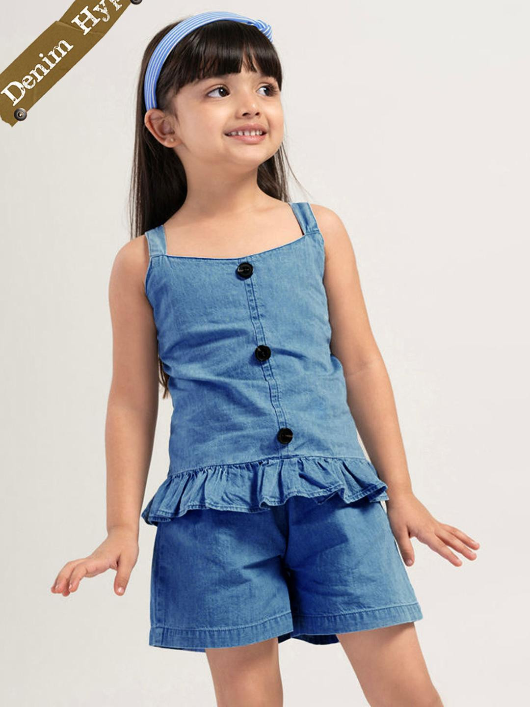 Hopscotch Girls Blouse And Denim Shorts