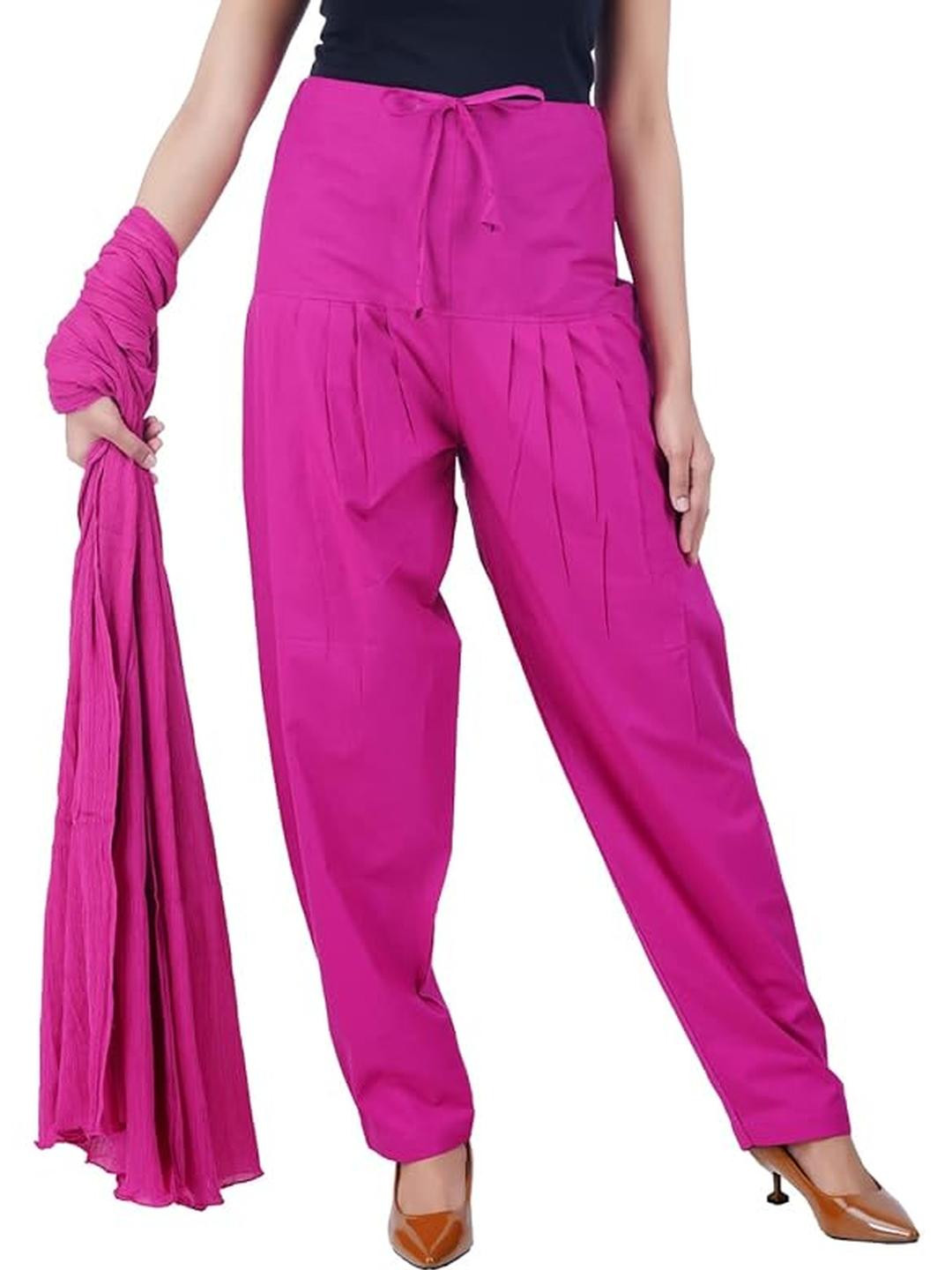 Happy Bunny Women Pink Straight Fit Cotton Salwar With Dupatta