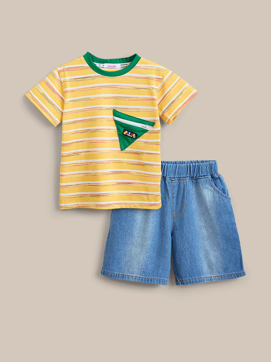 Hopscotch Boys Retro Striped Printed T-shirt with Shorts