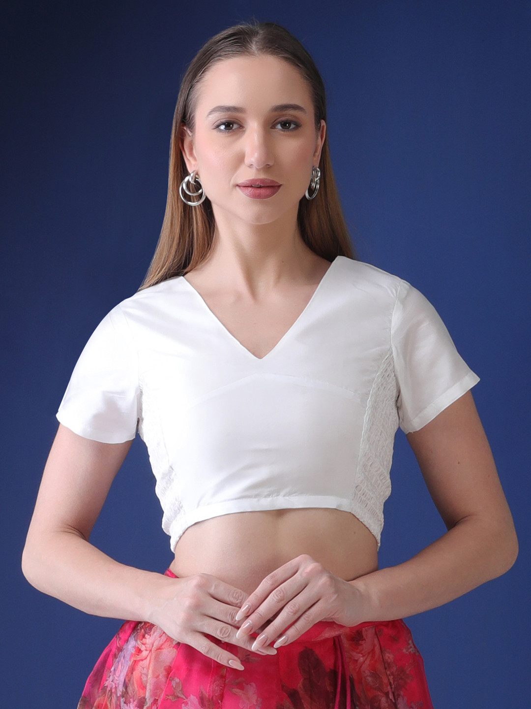 Frolic Rolic White Silk Blend Smoking detail Blouse