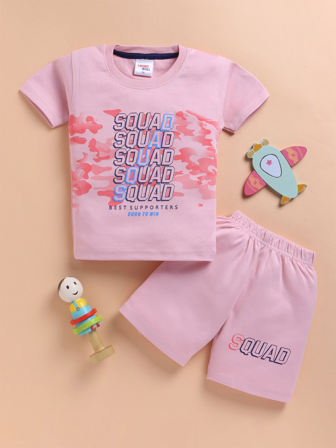 LACKii DOLL Kids Printed Short Sleeves Pure Cotton T-shirt With Shorts