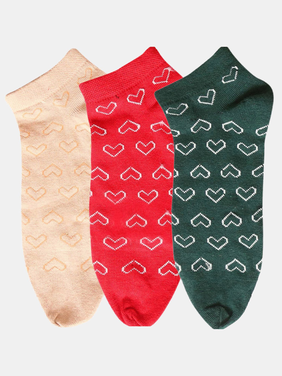 N2S NEXT2SKIN Women Pack Of 3 Sneaker Length Solid Color Heart Pattern Cotton Thumb Socks