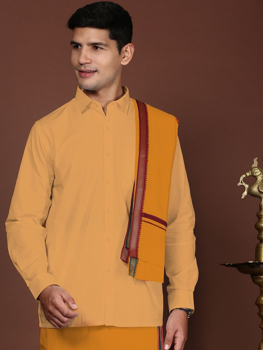 WHITE HEART Mustard Cotton 250 GSM Angavastram Towel