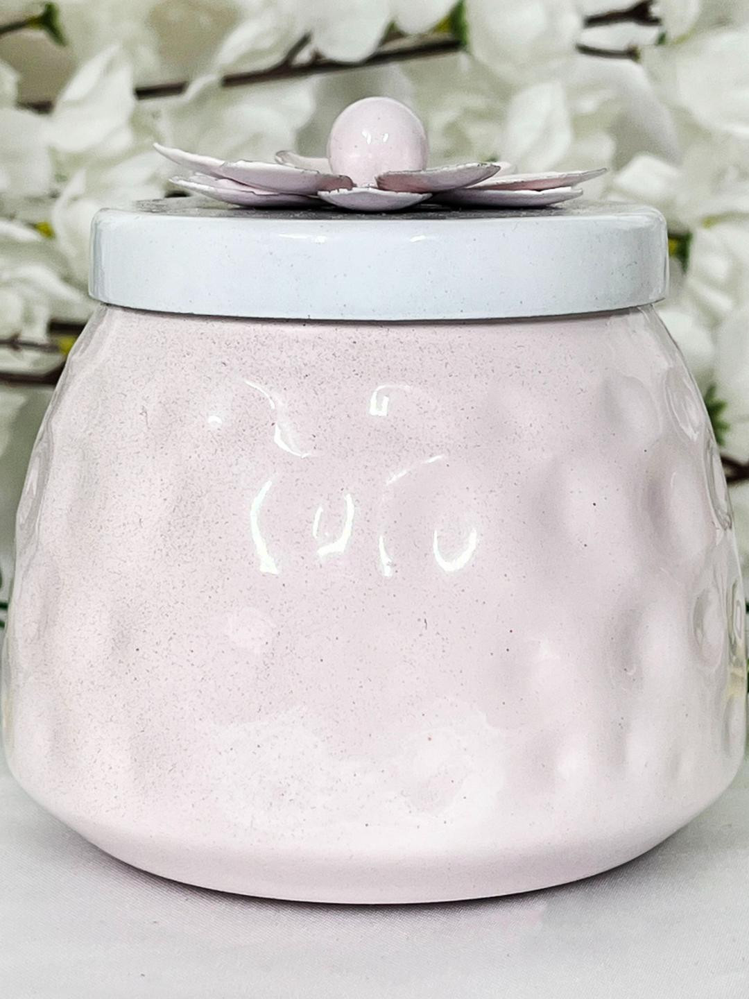 DIWAM HANDICRAFTS Ceramic Pink Tone Textured Design Jar