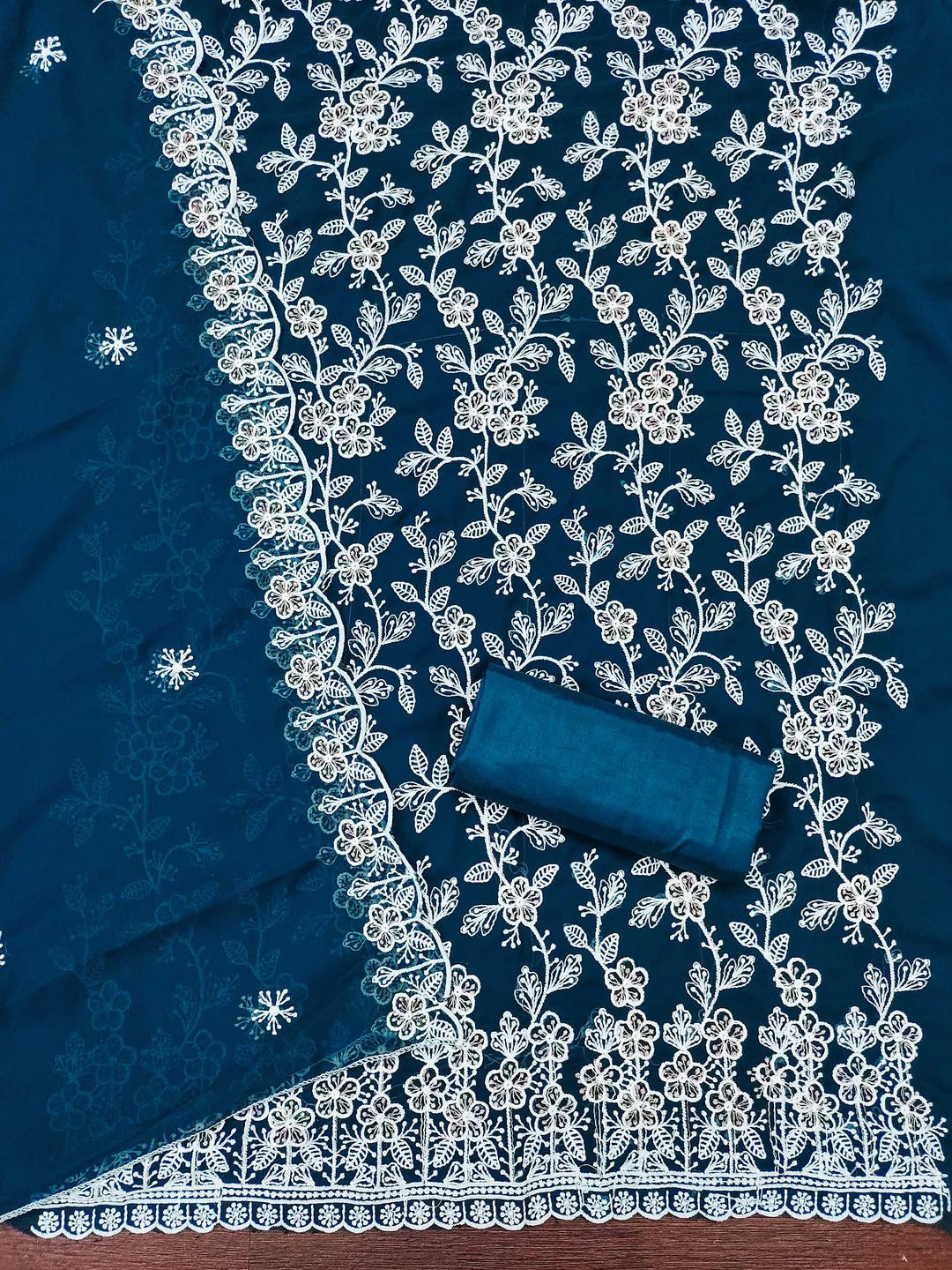 Teal Blue Georgette Embroidered Dress Material with Dupatta for Women  Kalini