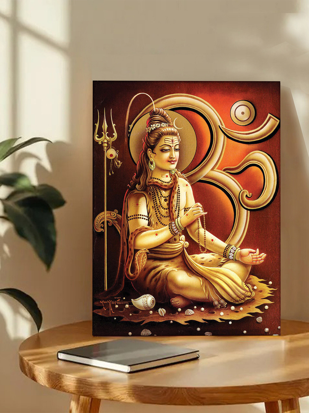 Art Street Brown & Orange Colored Om Shiva Printed Canvas Wall Art