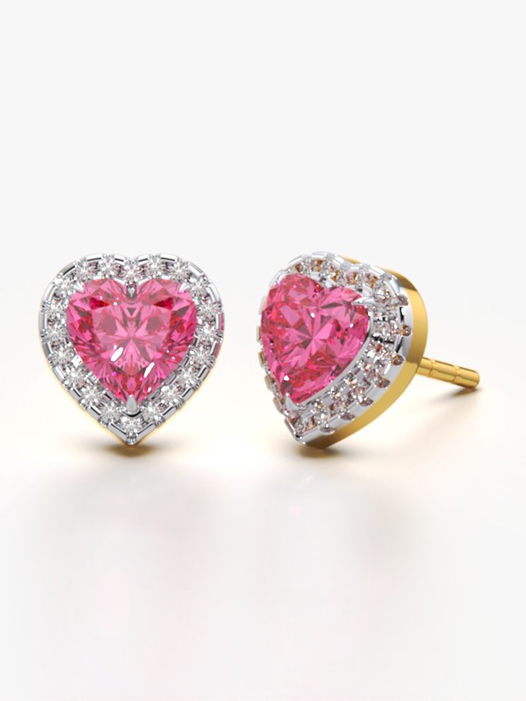 KYMEE 18K Gold Vermeil Pink Heart Halo Studs Earrings