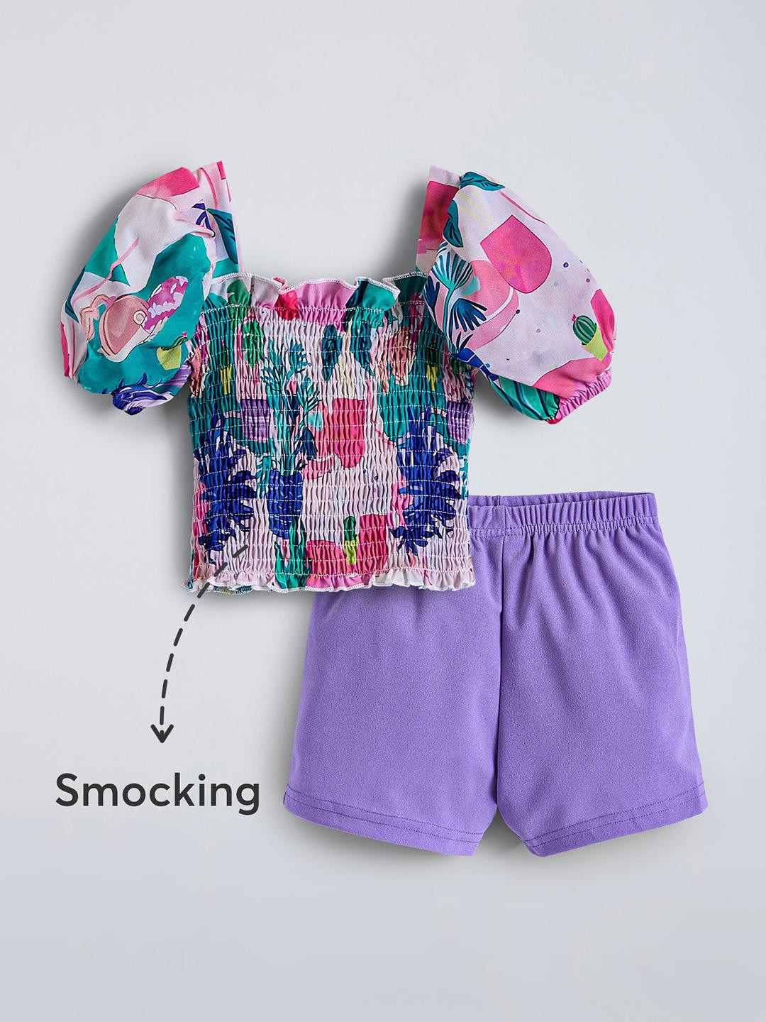 2-Pc Bloom Floral Blouse & Shorts